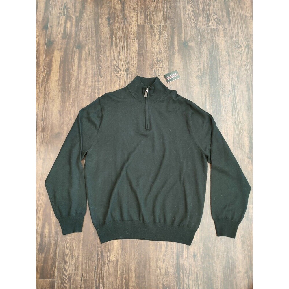 Jos A Bank 1/4 Zip Pullover Mens Medium Black Sweater Signature Merino Wool Pic*